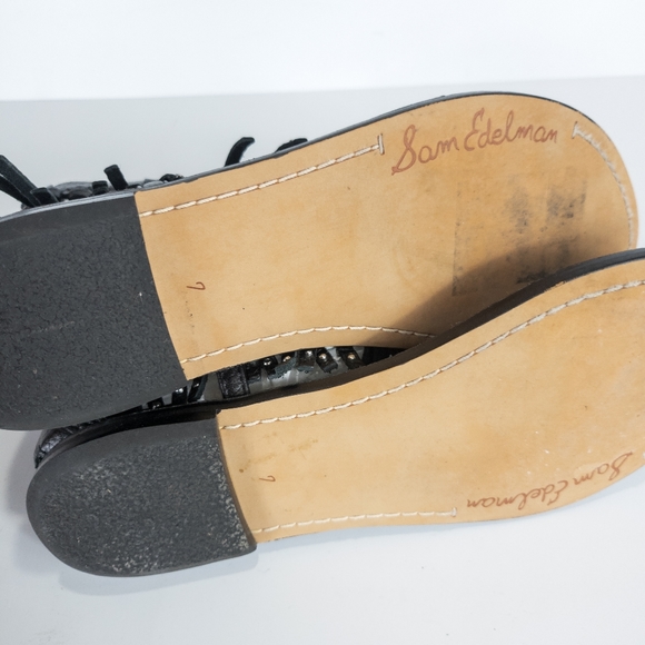 Sam Edelman Leather Fringe Sandals Black -7 - Picture 4 of 4